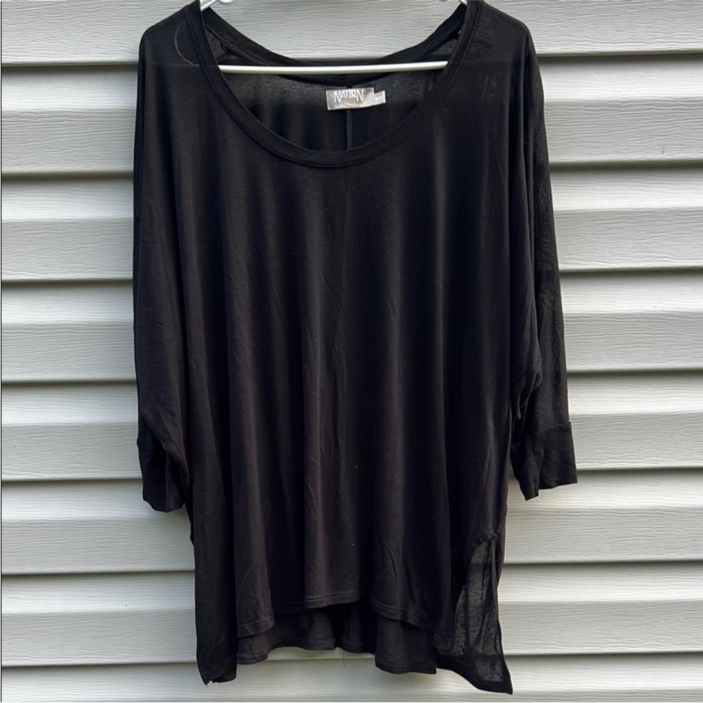 Nation LTD Solid Black Dolman‎ Sleeve Top One Size Semi Sheer Viscose 3/4 Sleeve